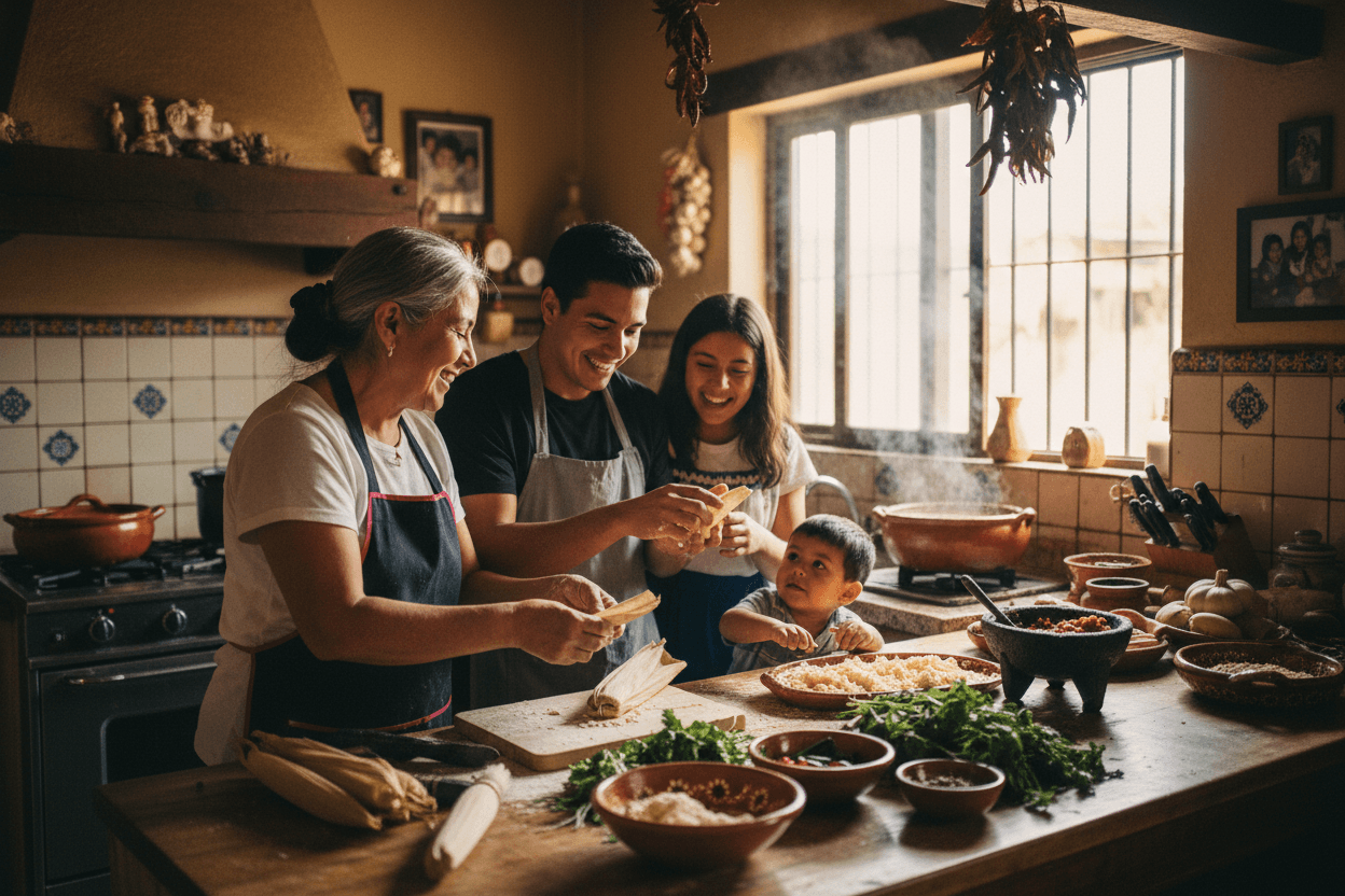 Family preparing authentic Sonoran Mexican recipes