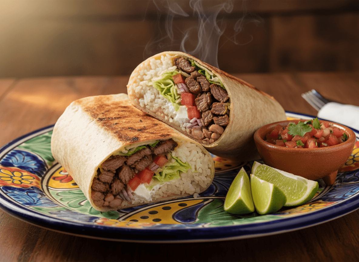 Fresh carne asada burrito